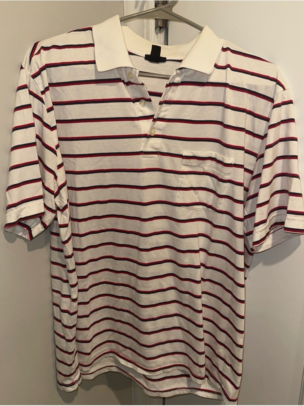 Cherokee White Polo with Red & Black Stripes